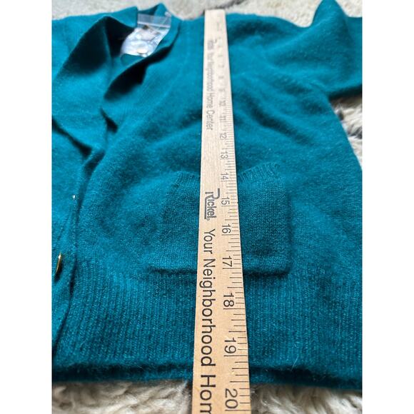 Vintage Lauren Cole Teal Wool angora Cardigan jacket knit blazer gold buttons P - Picture 10 of 15